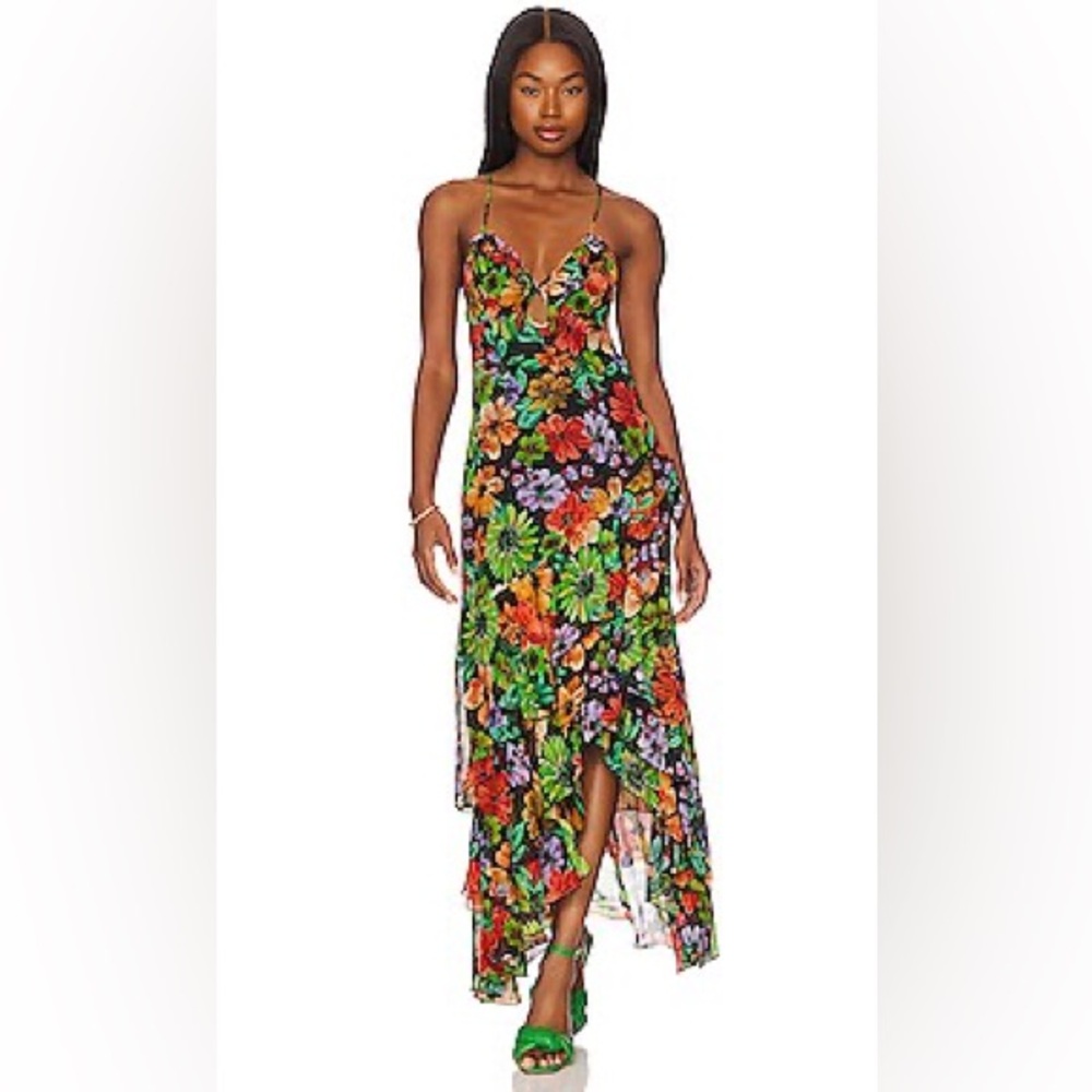 MILLY Edra Wildflower floral Multicolored Handkerchief Hem long Dress sz.0